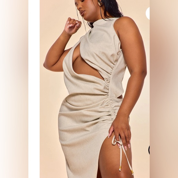 Off white linen dress draped -NEW - Picture 2 of 4